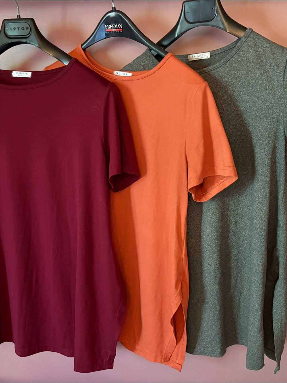 Short Sleeve Crewneck Tunic in Burgundy, Orange & Heather Gray